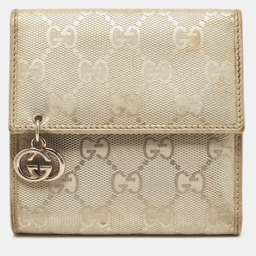 Silver GG Imprime Canvas and Leather GG Charm Trifold Wallet