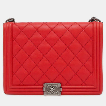 Red Leather Boy Large Shoulder Bag