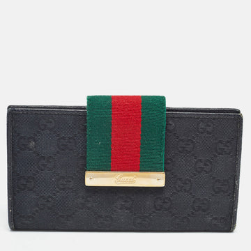 Black GG Canvas and Leather Web Flap Wallet