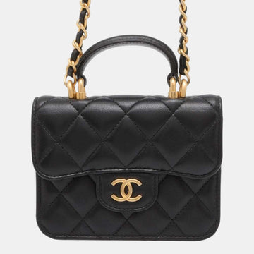 Black Lambskin Matelasse Coco Mark Flap Chain Wallet