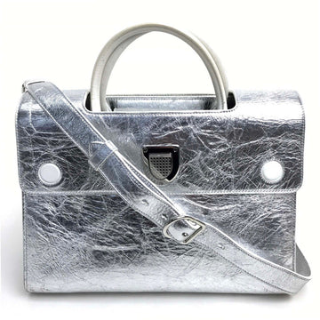 Christian Dior Handbag leather Metallic Silver DIOREVER Women Used