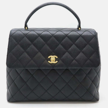 Black Caviar Skin Leather Matelasse Coco Mark Handbag