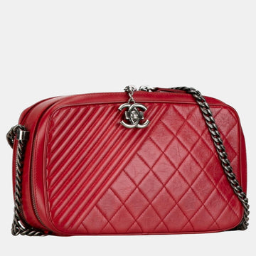 Red Lambskin Leather Large Coco Boy Camera Bag