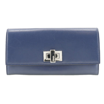 FENDI Long Wallet Purse 8M0377 Calfskin Navy Peekaboo Women Used