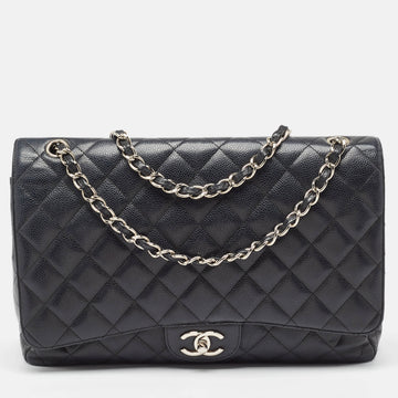 Black Quilted Caviar Leather Maxi Classic Double Flap Bag