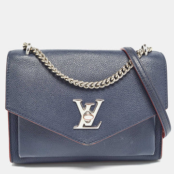 Navy Blue Leather Mylockme Chain Bag