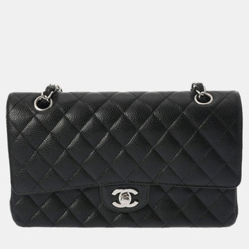 Black Caviar Skin Matelasse Chain Shoulder Double Flap 25cm Bag