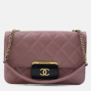 Dark Pink Gold Leather Matelasse Shoulder Bag