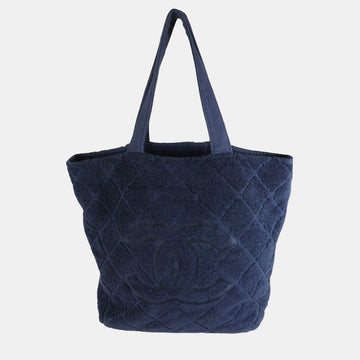 Navy Quilted Terry Cloth CC Tote Bag