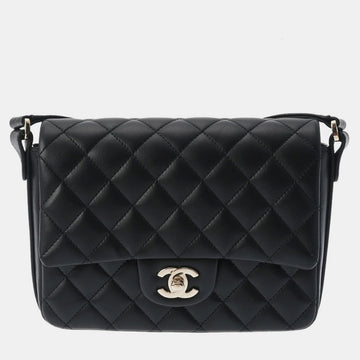 Black Calfskin Leather Ruffle Quilted Flap Bag Shoulder Bag