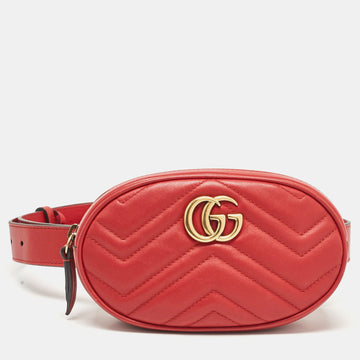 Red Matelass&eacute; Leather Mini GG Marmont Belt Bag