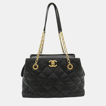 Black Leather Chain Tote Bag