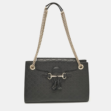 Black Guccissima Leather Large Emily Shoulder Bag