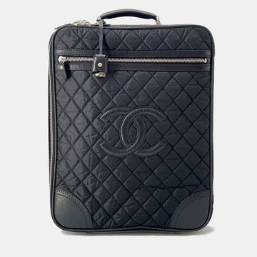 Black Nylon Leather Matelasse CC Logo Carry Bag