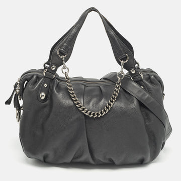 Black Leather Large Icon Bit Boston Bag