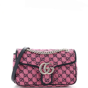 GUCCI GG Marmont Flap Bag Diagonal Quilted GG Canvas Small