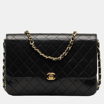 Black Leather CC Quilted Leather Flap Bag