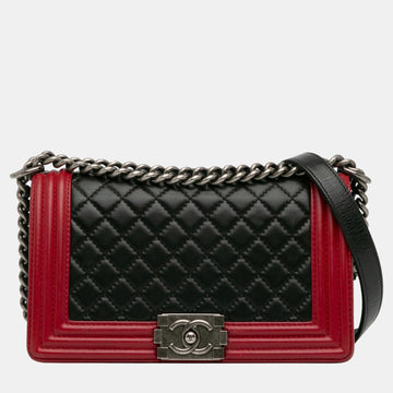 Black/Red Medium Bicolor Lambskin Boy Flap