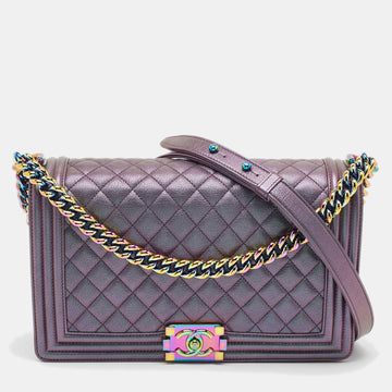 Purple Iridescent Quilted Leather New Medium Boy Flap Bag