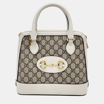 Beige/Ivory GG Canvas and Leather Horsebit 1955 Top Handle Bag