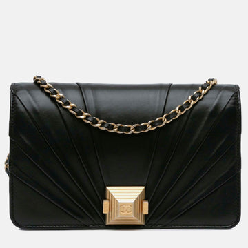 Black Lambskin Leather Pyramid Wallet On Chain