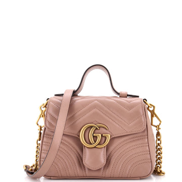 GUCCI GG Marmont Top Handle Flap Bag Matelasse Leather Mini