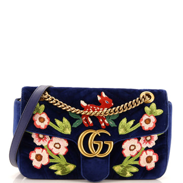 GUCCI GG Marmont Flap Bag Embroidered Matelasse Velvet Small