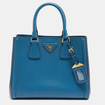 Two Tone Blue Saffiano Lux Leather Tote