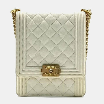 Ivory Caviar Leather North/South Boy Flap Bag