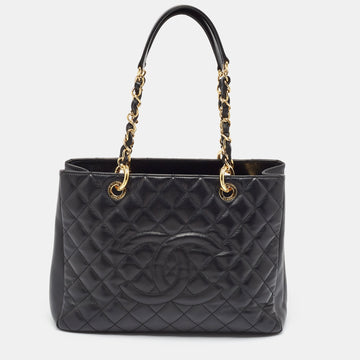 Black Quilted Caviar Leather Grand Shopper Tote