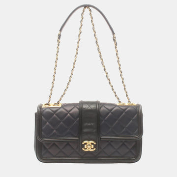 Navy Black Lambskin Matelasse Shoulder Bag
