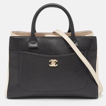 Black/Cream Leather Small Neo Executive Shopper Tote