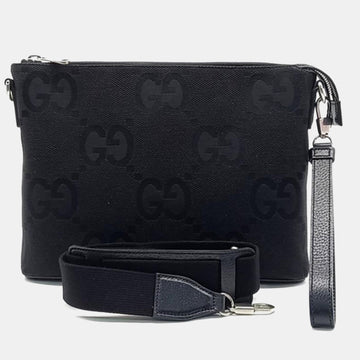 Black Jumbo GG Canvas Medium Messenger Bag