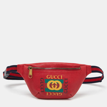Red Leather Logo Web Belt Bag