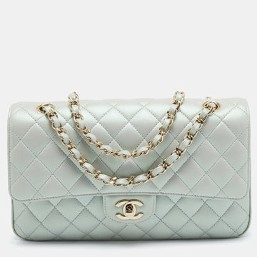 Green Iridescent Quilted Leather Medium Classic Double Flap Bag