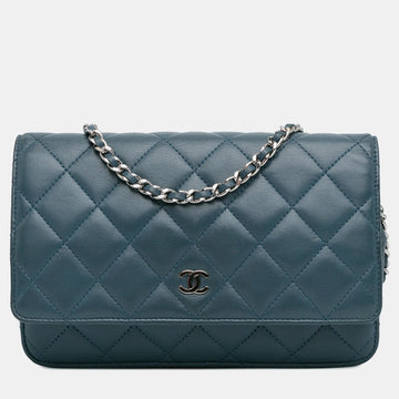 Blue Tone Lambskin Leather Classic Wallet on Chain