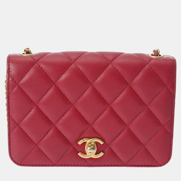 Red Lambskin Matelasse Chain Shoulder 18cm Bag