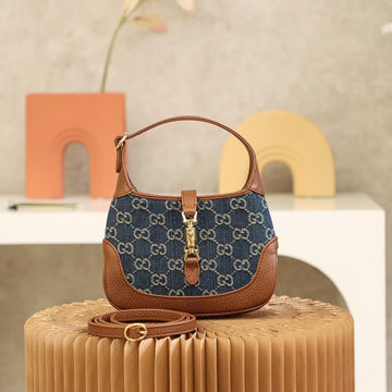 VS 637092 subaxillary bag Leather brown blue canvas