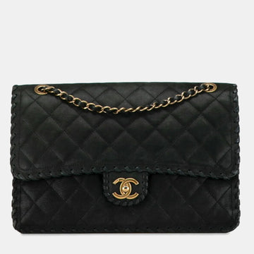Black Leather  Happy Stitch Shoulder Bag