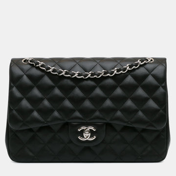 Black Lambskin Leather Jumbo Classic Double Flap Bag