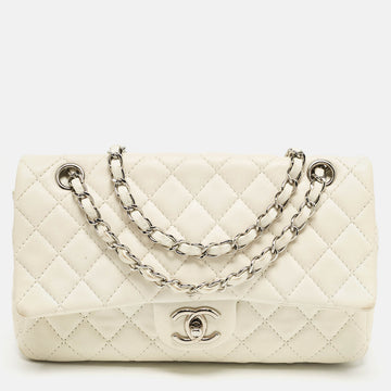 White Quilted Leather Medium Classic Double Flap Bag