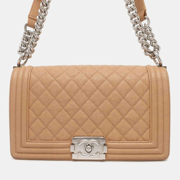 Beige Leather Medium Boy Shoulder Bags