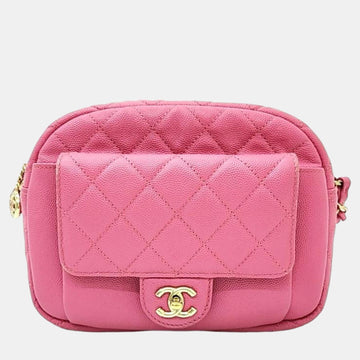 Pink Leather CC Day Camera Case Chain Shoulder Bag