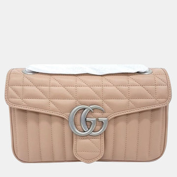 Beige Leather Small Marmont Matelasse Shoulder Bag