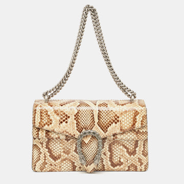 Beige/Brown Python Small Dionysus Crystals Shoulder Bag
