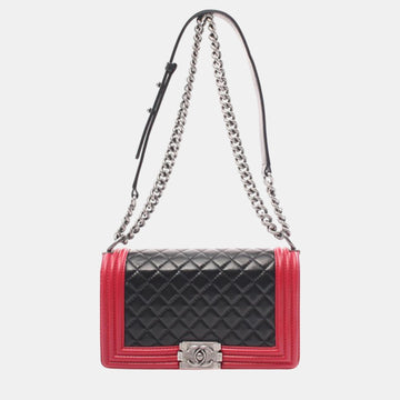 Black/Red Bicolor Medium Lambskin Leather Boy Flap Bag