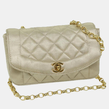 Beige Silk Vintage Diana Flap Shoulder Bag