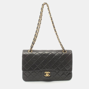 Black Leather Medium Classic Double Flap Shoulder Bag