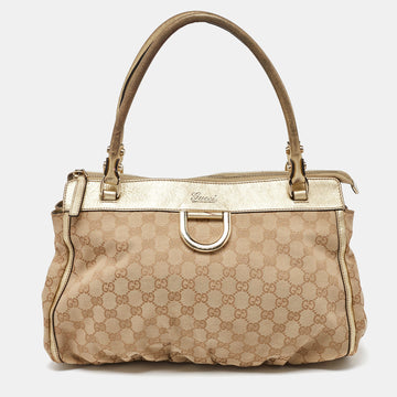 Beige/Gold GG Canvas and Leather D Ring Satchel