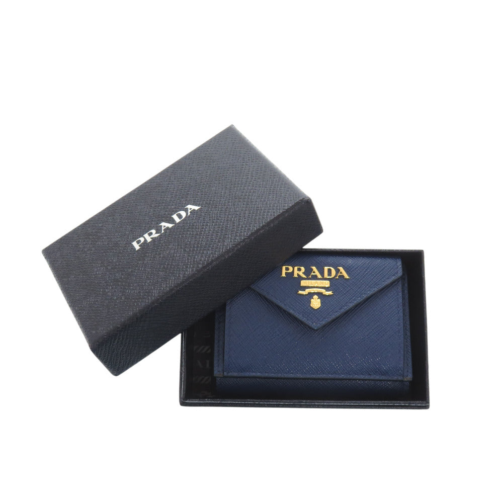 PRADA Tri-fold wallet 1MH021 leather blue Safiano Lux